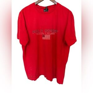 Vintage 1990s Polo Sport Ralph Lauren Flag Logo Red Tee Large